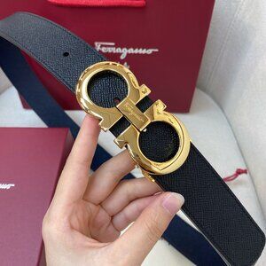 Salvatore Ferragamo Belt Men Adjustable Size 40 Reversible Blue/black color